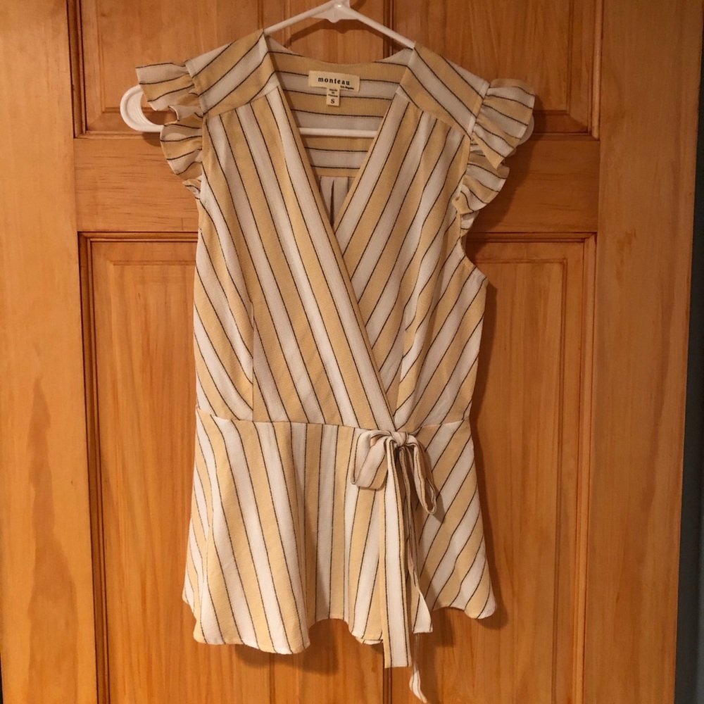 Yellow striped wrap blouse